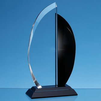 21cm Clear & Onyx Black Optical Crystal Facet Curve Award